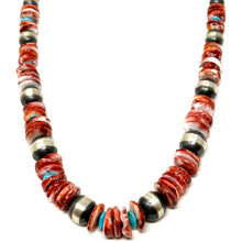 Load image into Gallery viewer, Red Spiny, Turquoise, and Navajo Pearl Necklace
