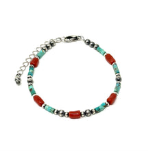 Load image into Gallery viewer, Red Coral, Kingman, and Navajo Pearl Bracelet

