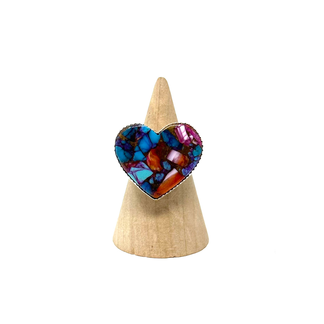 Kingman Pink Dahlia Turquoise Heart Ring