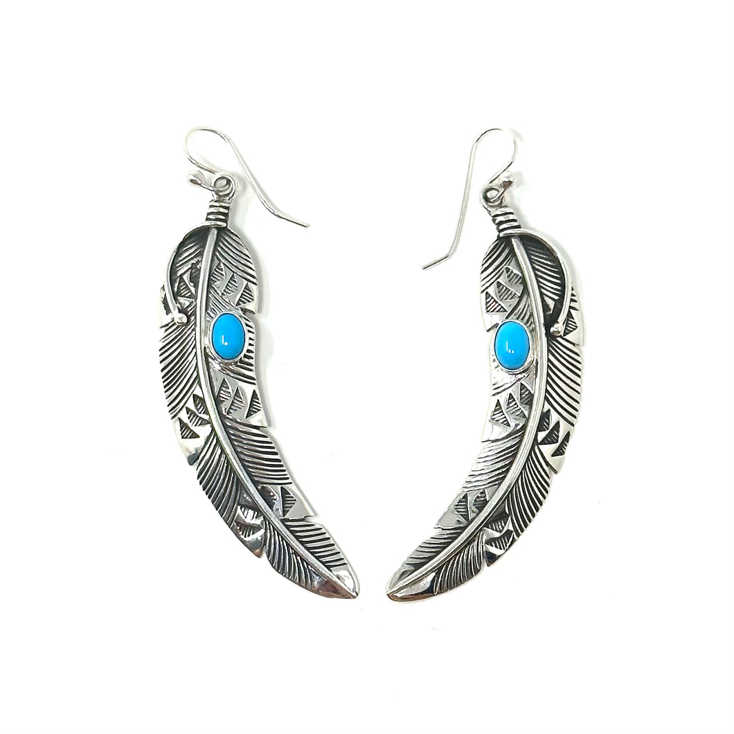 Feather with Turquoise Stone Earrings
