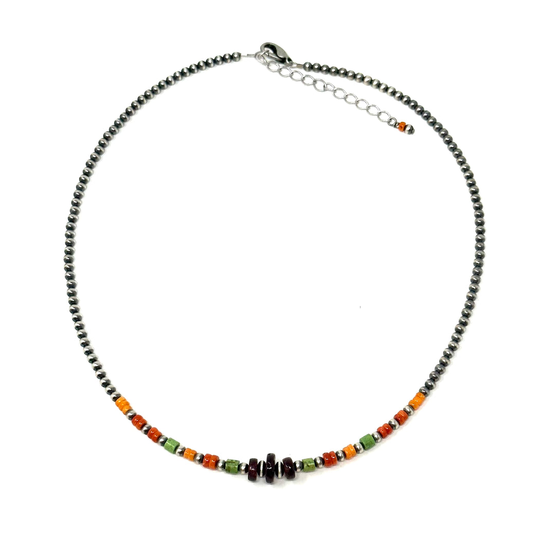 Orange and Purple Spiny Navajo Pearl Necklace