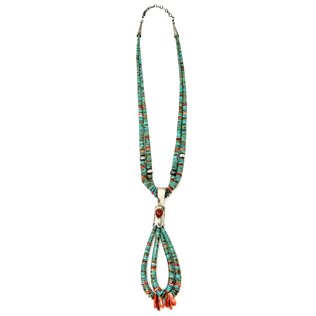 Double Strand Turquoise and Red Spiny Necklace