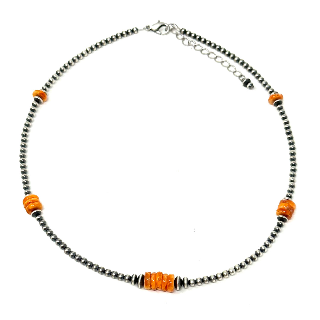 Navajo Pearl and Orange Spiny Necklace