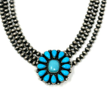 Load image into Gallery viewer, 3 Strand Navajo Pearl with Turquoise Cluster Necklace
