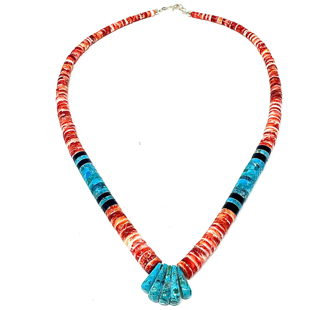 Orange Spiny and Turquoise Necklace