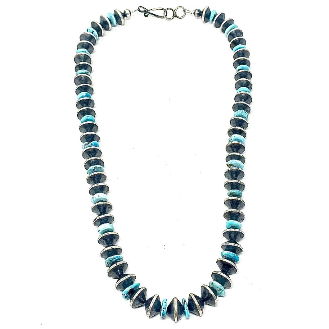 Turquoise Necklace with Saucer Navajo Pearls