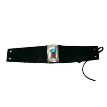 Load image into Gallery viewer, Black Leather Bracelet with Turquoise
