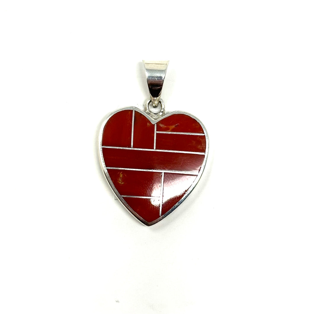 Red Coral Heart Inlay Pendant