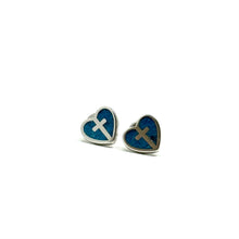 Load image into Gallery viewer, Turquoise Inlay Cross Heart Stud Earrings
