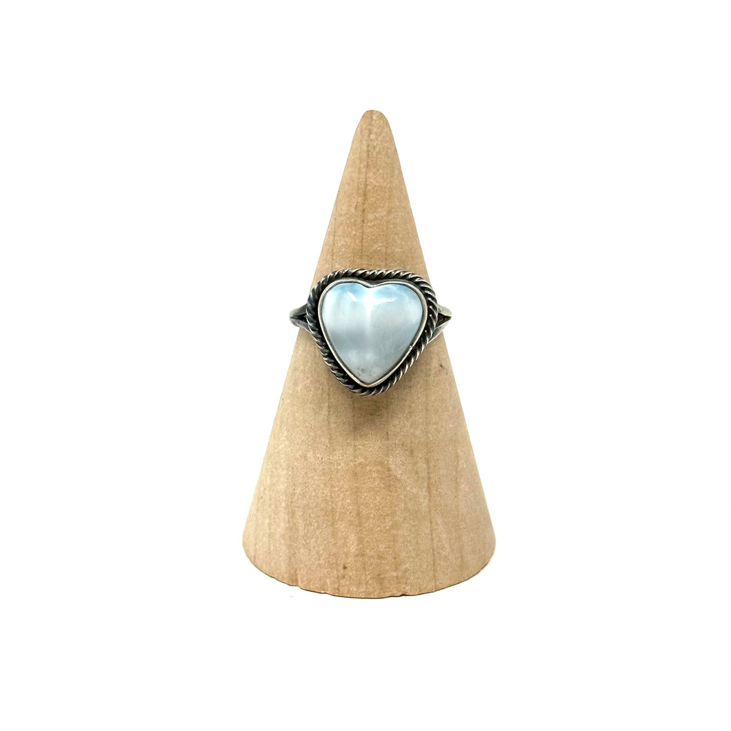 Larimar Heart Ring with Rope Detail