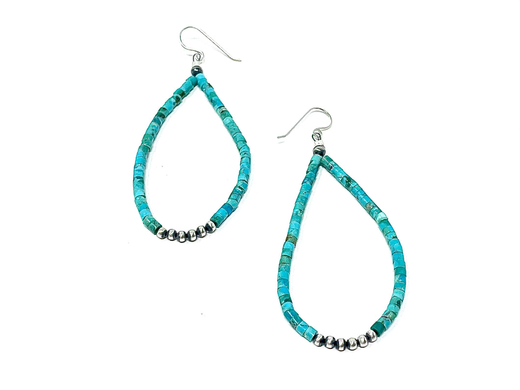 Turquoise Teardrop Hoops with Navajo Pearls