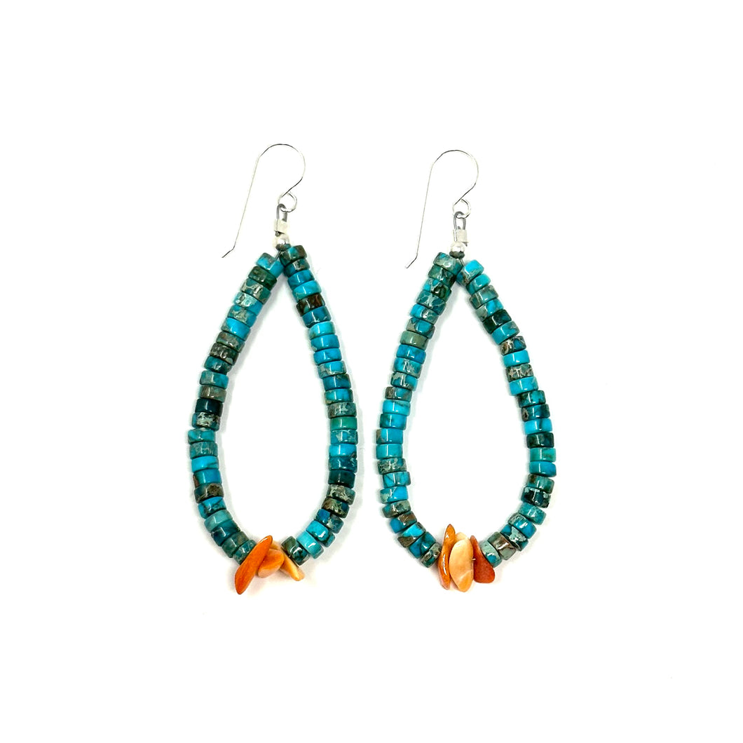 Kingman Turquoise and Orange Spiny Earrings