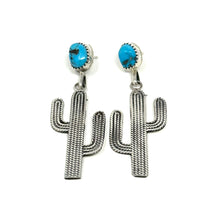 Load image into Gallery viewer, Turquoise Cactus Stud Dangle Earrings
