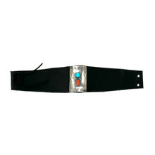 Load image into Gallery viewer, Black Leather Bracelet with Turquoise
