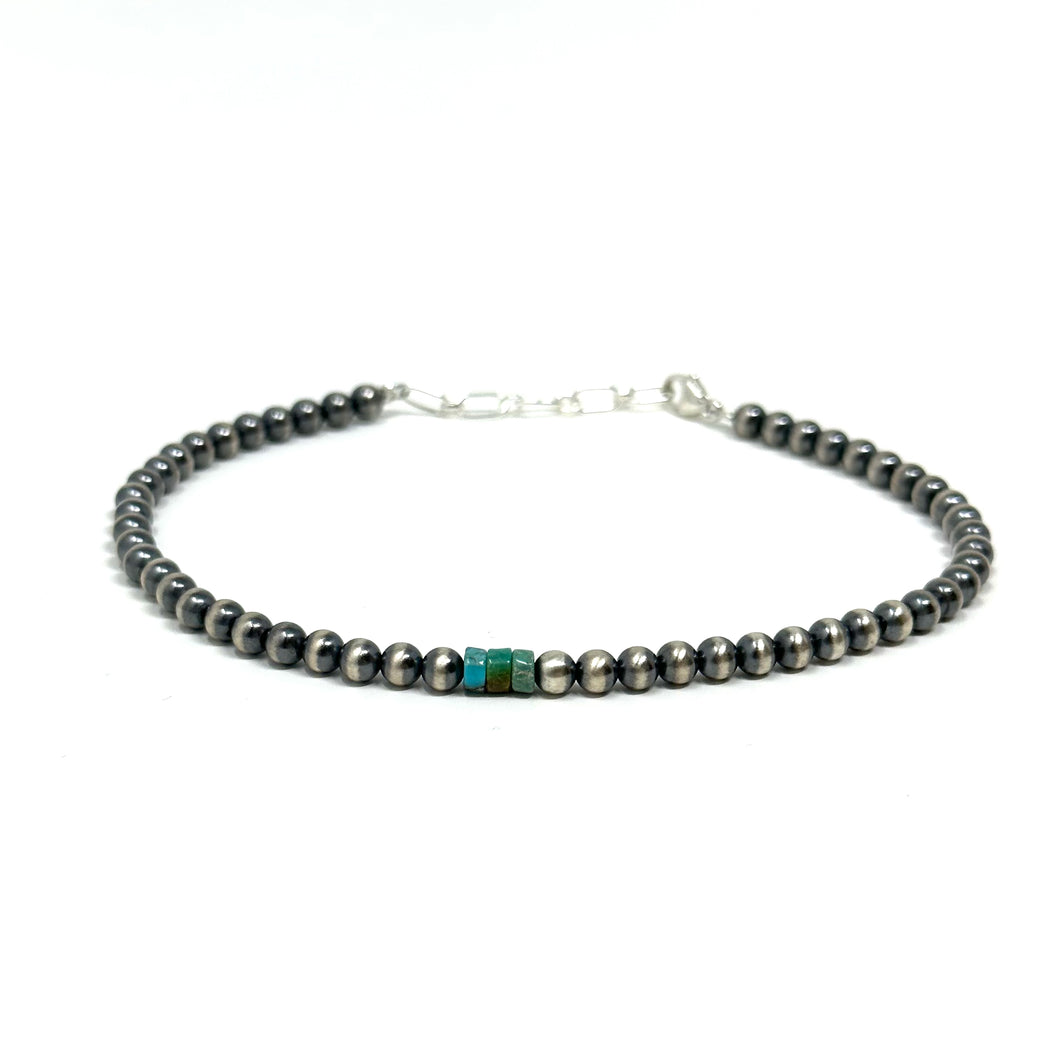 4mm 8.5” Navajo Pearl Anklet with Turquoise
