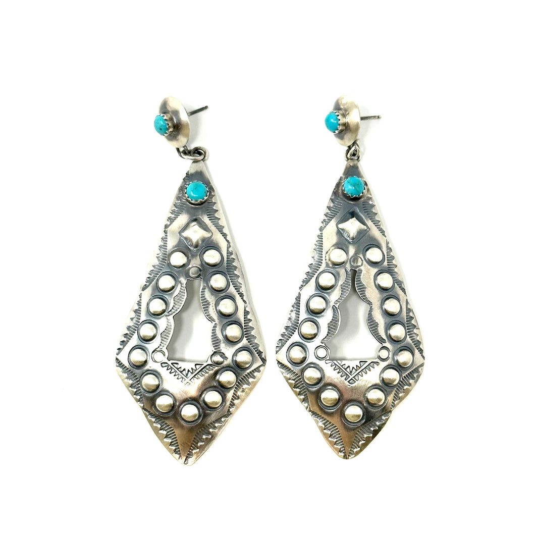Diamond Concho Earrings with Turquoise