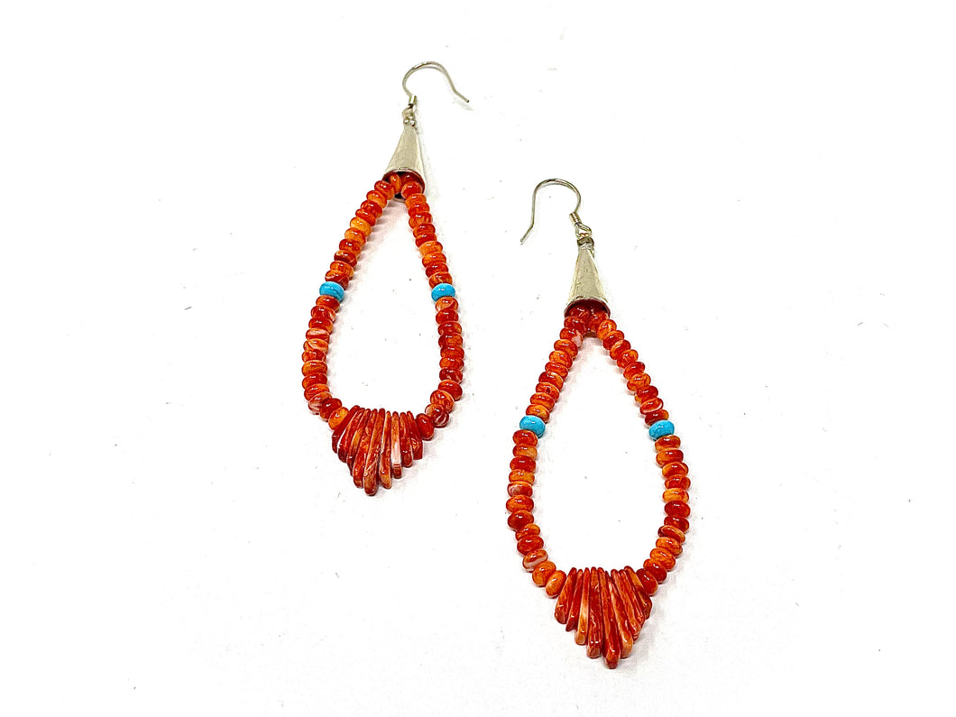 Turquoise and Orange Spiny Teardrop Earrings