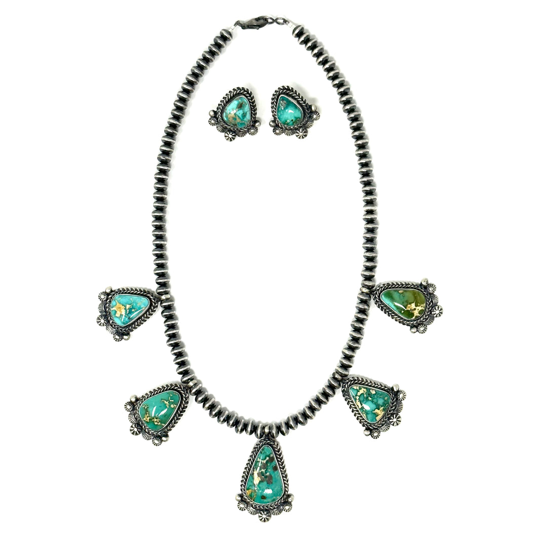 Turquoise 5 Stone Necklace and Earring Set