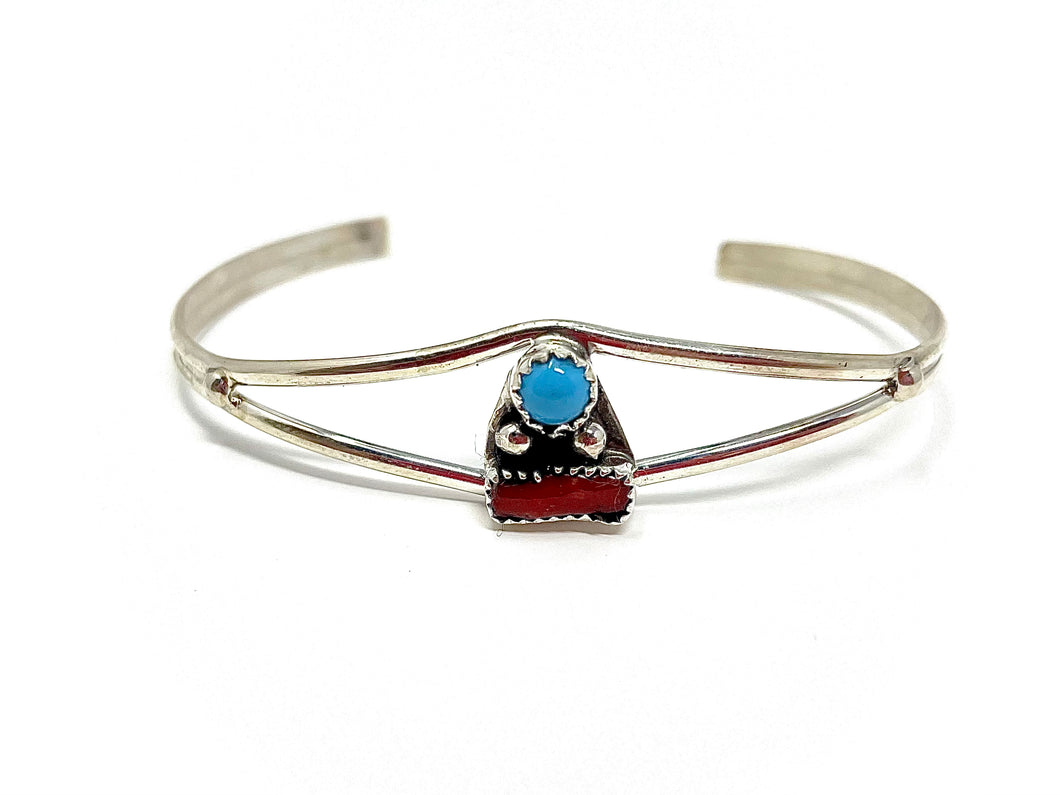 Turquoise and Red Coral Cuff