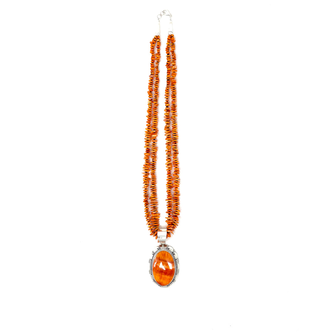Orange Spiny Pendant with 2-Strand Necklace