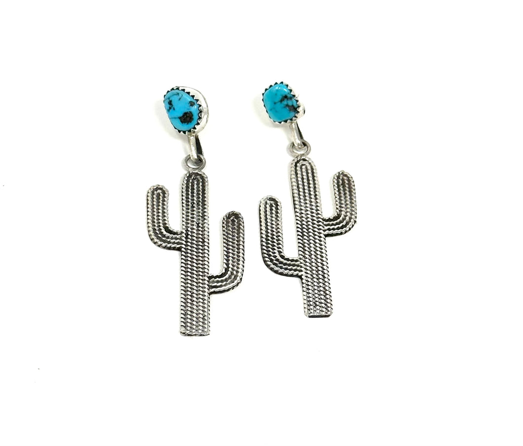 Turquoise Cactus Stud Dangle Earrings